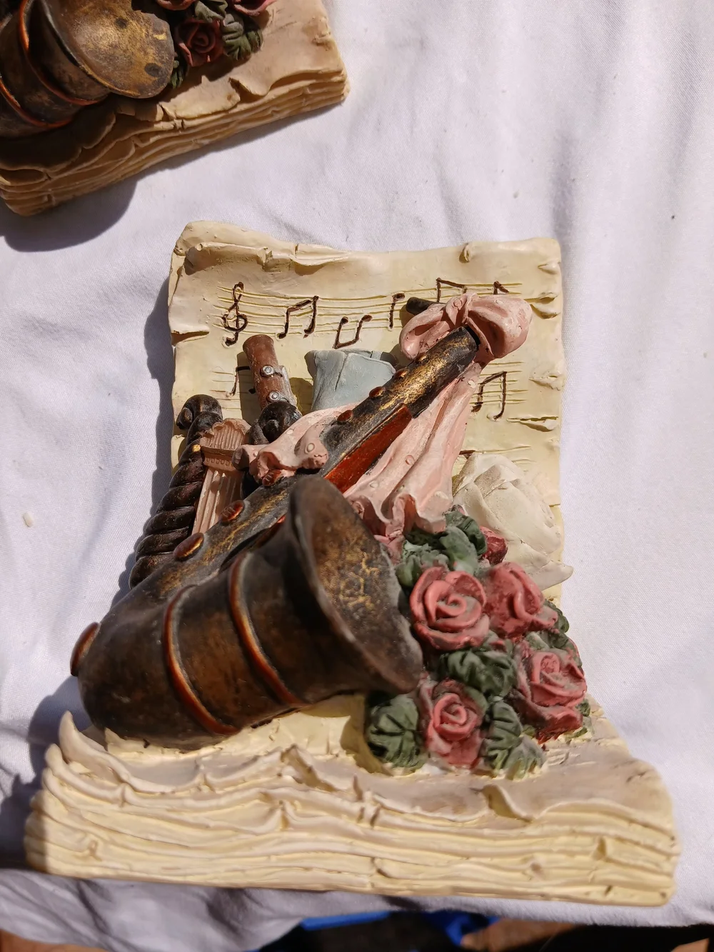 2 Handpainted Music Themed Bookemds & Matching Working Clock
